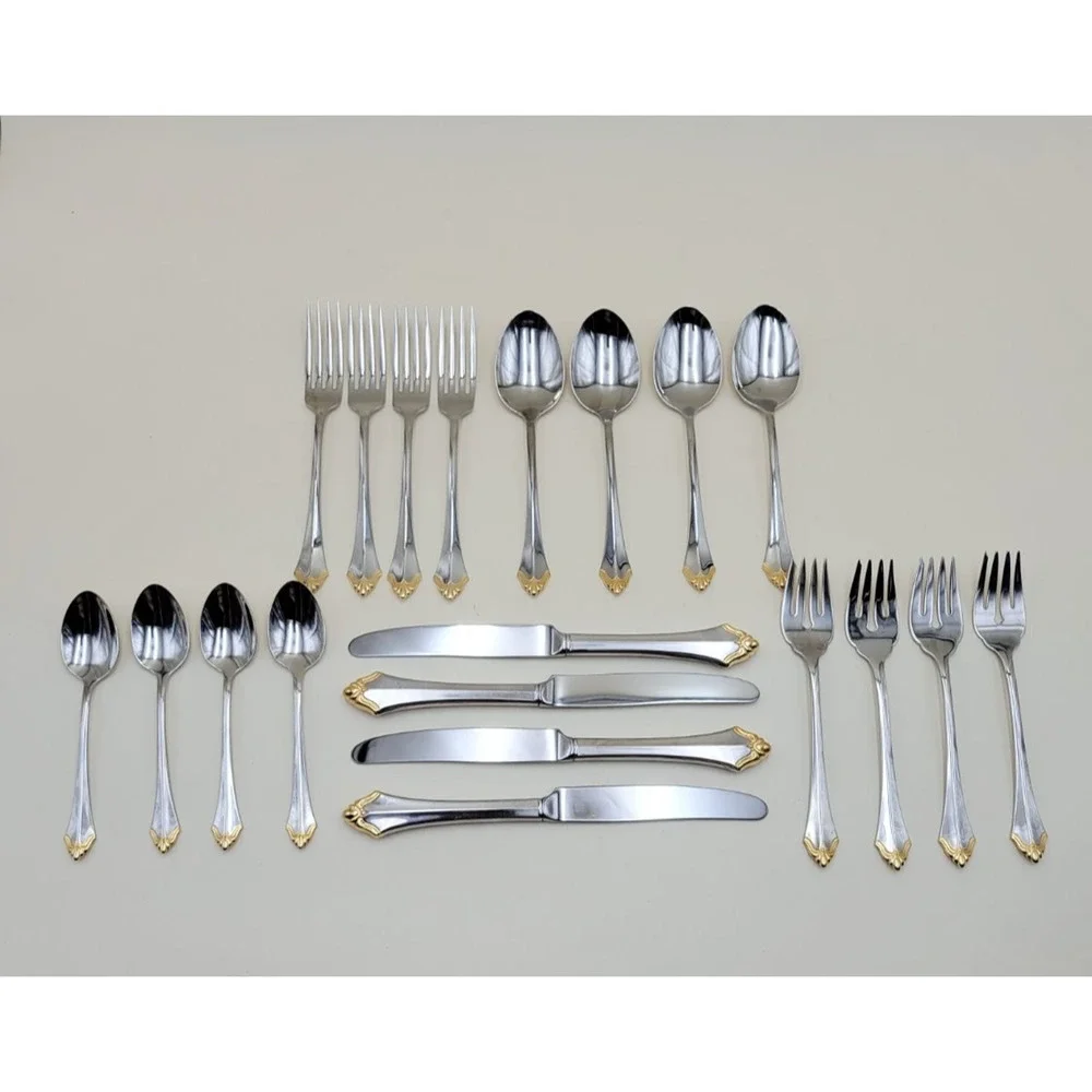 Oneida Community Golden Affection Flatware Set Gold Electroplate Stainless 20pc